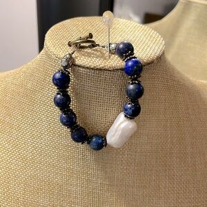 Lapis Lazuli Bracelet/ Baroque Pearl Center
